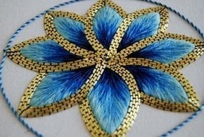 silk shading and goldwork flower produced by course student