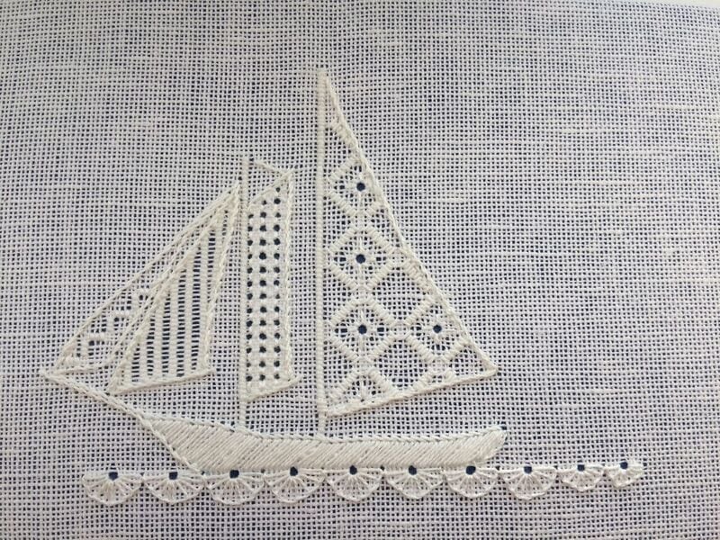 Pulled Work Sailing Boat made at the royal school of needlework