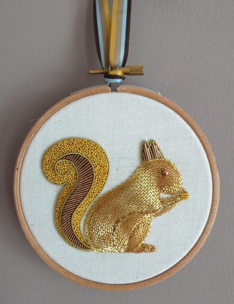 goldwork squirrel produced by royal school of needlework student