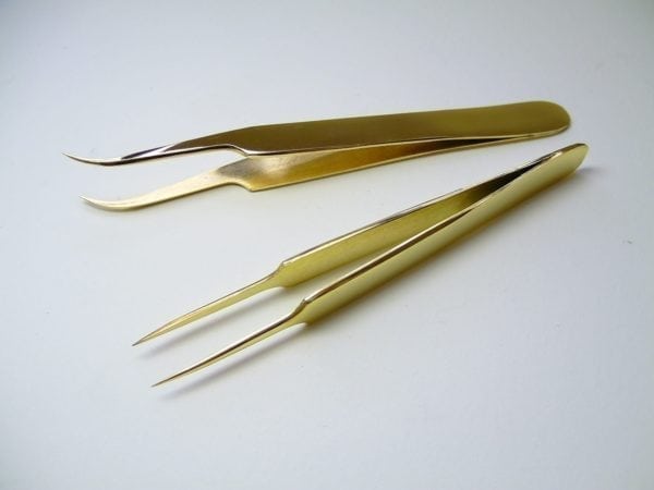 Long curved gold plated tweezer