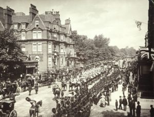 Black and white photograph of parade