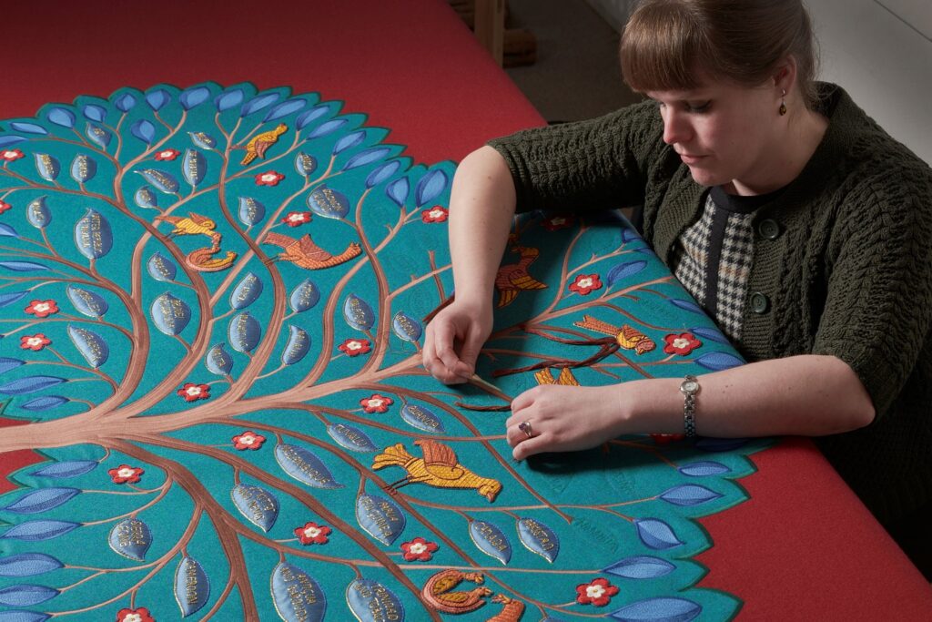 Embroidered Anointing Screen for Coronation Royal School of Needlework