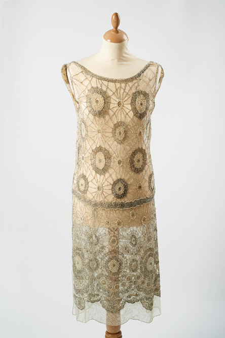 Beaded 1920s flapper dress with a bead and pearl design that resembles spider webs, RSN Collection, COL.22.